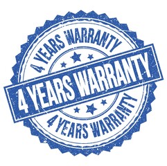 4 YEARS WARRANTY text on blue round stamp sign