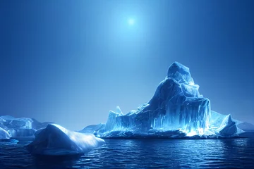 Foto op Aluminium iceberg at night, greenland and antarctica ice, melting ice caps, polar sea and blue sky, generative ai © CROCOTHERY