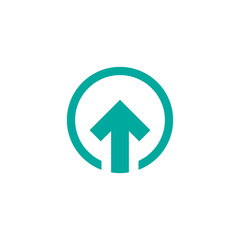 blue squared arrow up in blue circle icon. Isolated on white.