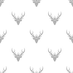 seamless pattern with silver grey silhouette of deer head with royal crown.