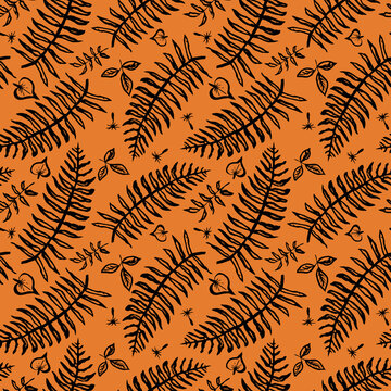 the plant pattern is seamless on a colored background