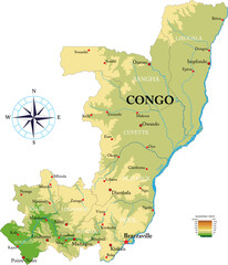Congo Republic highly detailed physical map