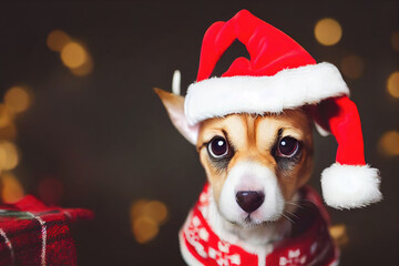 Fototapeta Hundewelpe mit Weihnachtspullover - AI Digital obraz