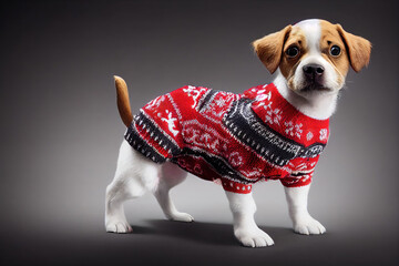 Fototapeta Hundewelpe mit Weihnachtspullover - AI Digital obraz