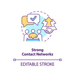 Strong contact networks concept icon. Building long-term professional relationship abstract idea thin line illustration. Isolated outline drawing. Editable stroke. Arial, Myriad Pro-Bold fonts used