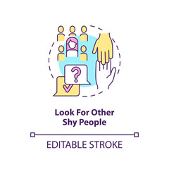 Look for other shy people concept icon. Challenge shyness together. Introversion abstract idea thin line illustration. Isolated outline drawing. Editable stroke. Arial, Myriad Pro-Bold fonts used