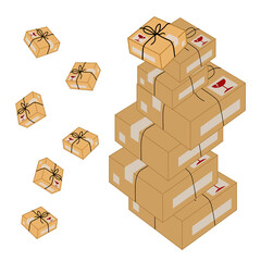 Fototapeta stack of boxes for product shipping or order from customer waitting  for shiiping boxes with fragile tag on box transport isolate on white background, vector 3d rendering obraz