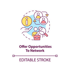 Offer opportunities to network concept icon. Networking profit. Sharing information abstract idea thin line illustration. Isolated outline drawing. Editable stroke. Arial, Myriad Pro-Bold fonts used