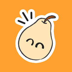 Cute Hand Drawn Happy Fruit - Pear Vector Illustration