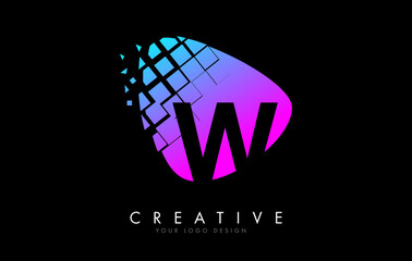 Letter W Design with Colorful Pink and Blue Shattered Blocks Vector Illustration.