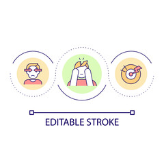 Headache problem loop concept icon. Symptoms of migraine disease. Coping with hypertension abstract idea thin line illustration. Isolated outline drawing. Editable stroke. Arial font used