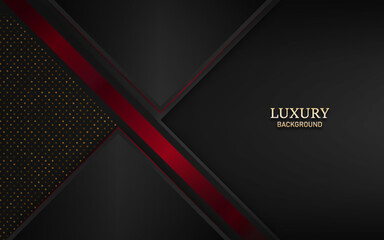 Abstract luxury black geometric and red line with glitter effect on dark background