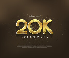 Fototapeta na wymiar Golden design for thank you 20K followers, vector greeting banner design, social media post poster.