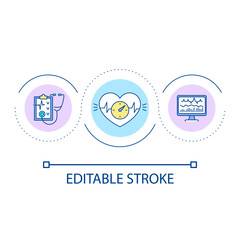 Heartbeat examine loop concept icon. Cardiovascular system checkup. Medical technology abstract idea thin line illustration. Isolated outline drawing. Editable stroke. Arial font used