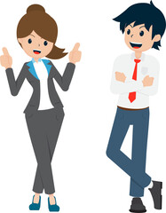 Salary Man are Standing Comfortably and Watching the Colleagues Thumbs Up