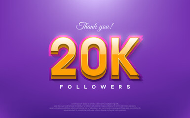 Thank you 20K followers, 3d design with orange on blue background.