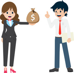 Salary Man Hold Documents and Customers Accept Give Money