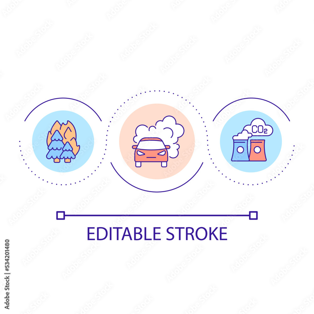Aufkleber air pollution causes loop concept icon. ecological problems effect. unhealthy environment abstract i