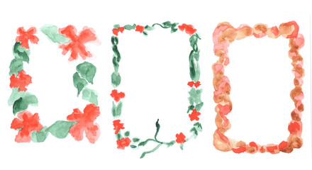 Frames watercolor set borders, flowers and stone. Art decoration, sketch. Illustration hand drawn modern