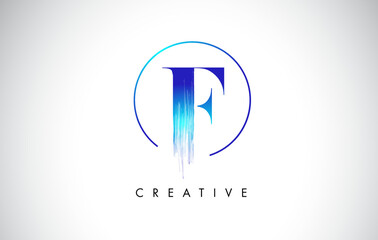 F Brush Stroke Letter Logo Design. Blue Paint Logo Leters Icon.