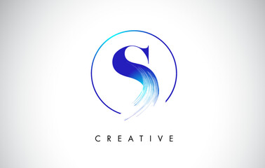 S Brush Stroke Letter Logo Design. Blue Paint Logo Leters Icon.
