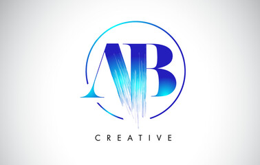 AB Brush Stroke Letter Logo Design. Blue Paint Logo Leters Icon.