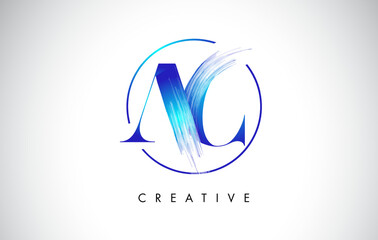 AC Brush Stroke Letter Logo Design. Blue Paint Logo Leters Icon.