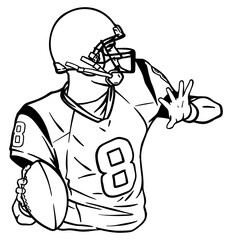 American football player throwing - Out line