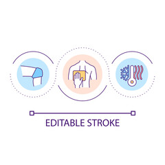 Injury treatment loop concept icon. Cold and hot packs reducing pain. Physiotherapy tool abstract idea thin line illustration. Isolated outline drawing. Editable stroke. Arial font used