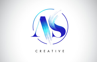 AS Brush Stroke Letter Logo Design. Blue Paint Logo Leters Icon.