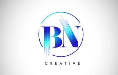 BN Brush Stroke Letter Logo Design. Blue Paint Logo Leters Icon.