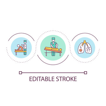 Respiratory Physiotherapy Loop Concept Icon. Improve Airway Clearance. Treatment Program Abstract Idea Thin Line Illustration. Isolated Outline Drawing. Editable Stroke. Arial Font Used