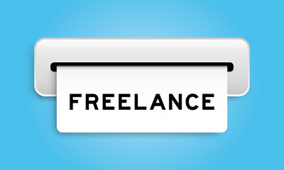 White coupon banner with word freelance from machine on blue color background