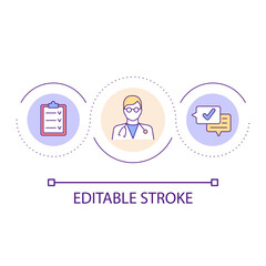 Doctor consultation loop concept icon. Appointment with therapist. Medical care service abstract idea thin line illustration. Isolated outline drawing. Editable stroke. Arial font used