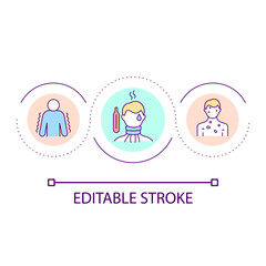 Fever problem loop concept icon. Symptom of infectious disease. Patient with high temperature abstract idea thin line illustration. Isolated outline drawing. Editable stroke. Arial font used