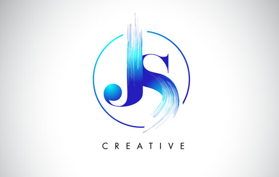 JS Brush Stroke Letter Logo Design. Blue Paint Logo Leters Icon.
