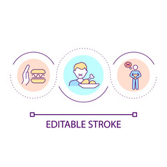 Appetite loss problem loop concept icon. Dangerous symptom of disease. Pain in stomach abstract idea thin line illustration. Isolated outline drawing. Editable stroke. Arial font used