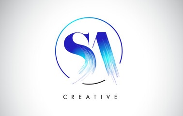 SA Brush Stroke Letter Logo Design. Blue Paint Logo Leters Icon.