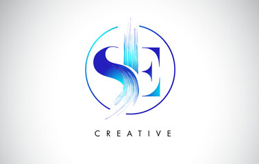 SE Brush Stroke Letter Logo Design. Blue Paint Logo Leters Icon.