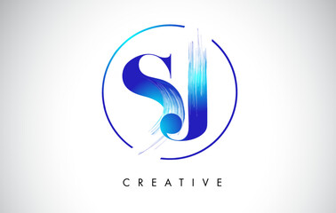 SJ Brush Stroke Letter Logo Design. Blue Paint Logo Leters Icon.