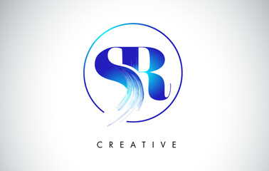 SR Brush Stroke Letter Logo Design. Blue Paint Logo Leters Icon.