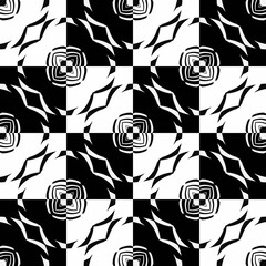 Abstract pattern with decorative geometric  elements. Black and white ornament. Modern stylish texture repeating. Great for tapestry, carpet, bedspread, fabric, ceramic tile, pillow - 534204024