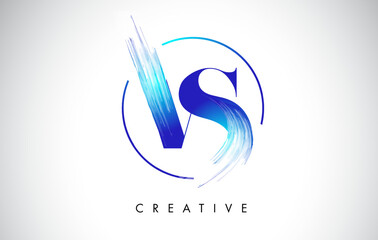 VS Brush Stroke Letter Logo Design. Blue Paint Logo Leters Icon.