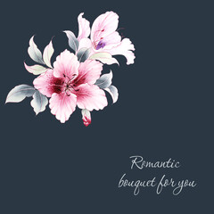 Lily flowers watercolor illustration.Manual composition.Big Set watercolor elements，Design for textile, wallpapers，Element for design,Greeting card