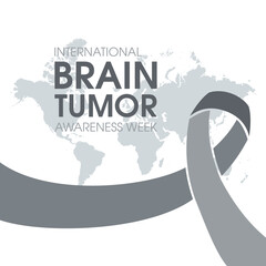 International Brain Tumor Awareness Week vector. Gray awareness ribbon and world map silhouette icon vector isolated on a white background. Important day