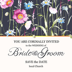 Greeting card with poppy flowers, can be used as invitation card for wedding, birthday and other holiday and summer background