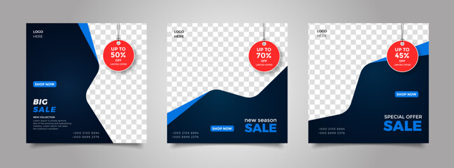 Set of Editable square banner template for ad. Suitable for social media post for promotion.