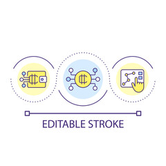 Cryptocurrency loop concept icon. Blockchain technology. Alternative payment methods. Digital money abstract idea thin line illustration. Isolated outline drawing. Editable stroke. Arial font used
