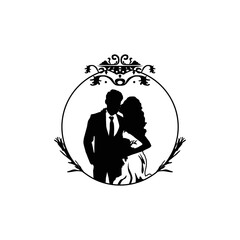 Wedding silhouette vintage monogram illustration design