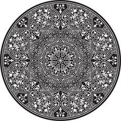 Vector round monochrome Arabic national ornament. Endless vegetablePattern of eastern peoples of Asia, Africa, Persia, Iran, Iraq.